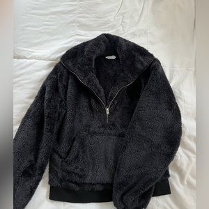Lovers + Friends Faux Fur Half Zip, Black, Size Small